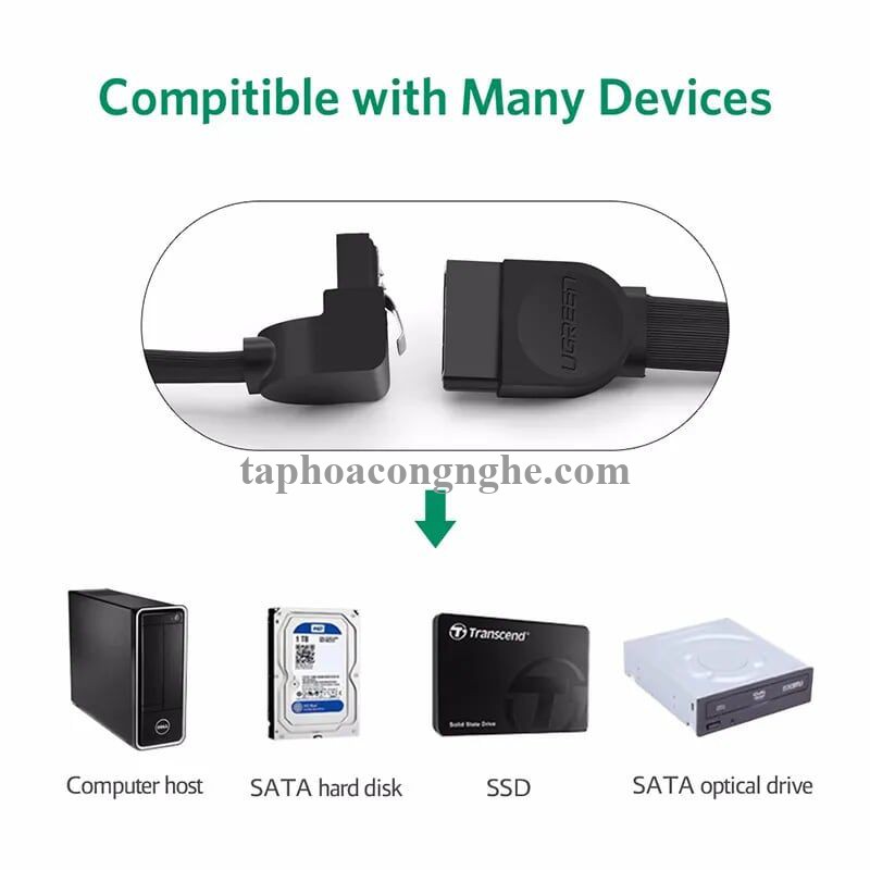 Ugreen 20998 Màu Đen Cáp SATA 3.0 dây dẹt Bẻ Góc 90 Độ 20998 30020998